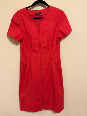 Lafayette 148 New York Zip Front Red Cotton Dress 4